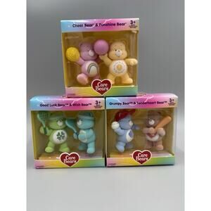 Lot Of 3 Packs Of Care Bears Flocked Collectible Care Bear Figures Set New